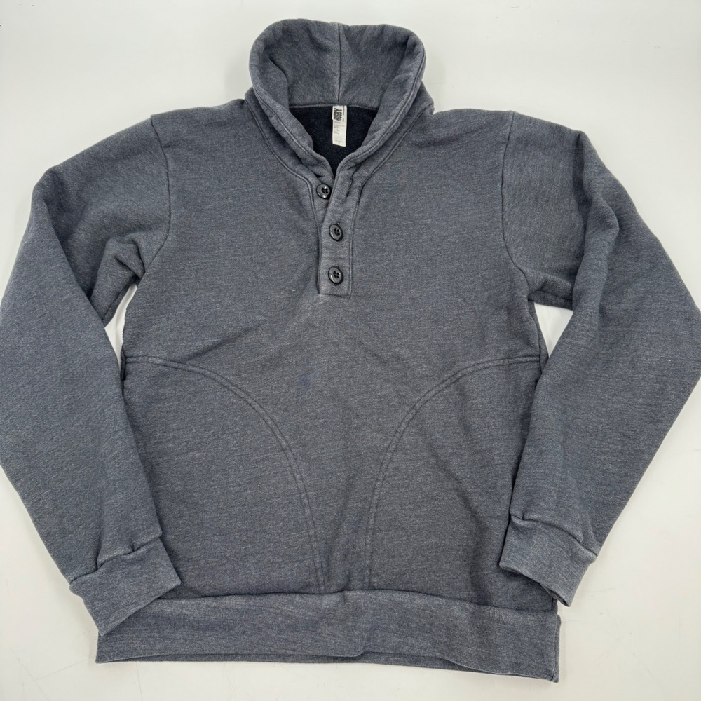 Rugby American Apparel Gray Pullover Button Shawl Collar Mens Sweatshirt‎